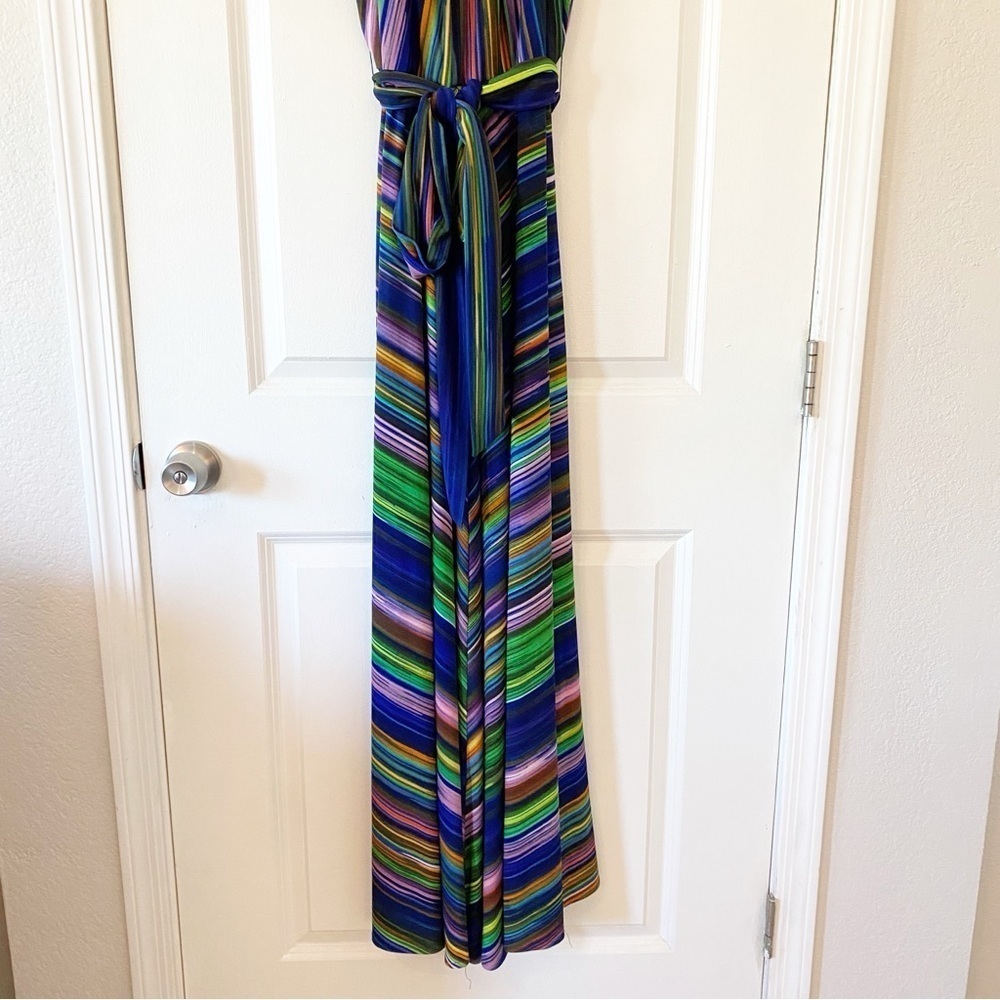 MUSE Striped Jersey Halter Maxi Dress Colorful Rainbow Artsy - Picture 3 of 9